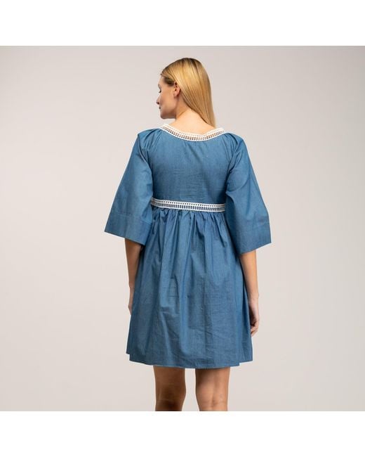 Tantra Spain Sl Blue Tunic Style Mini Dress With Embroidered Details