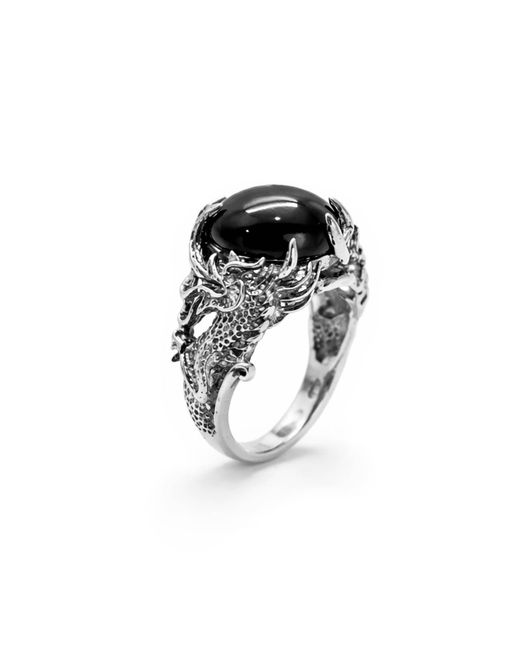 Unaloe Black Sterling Dragon Ring With Onyx for men