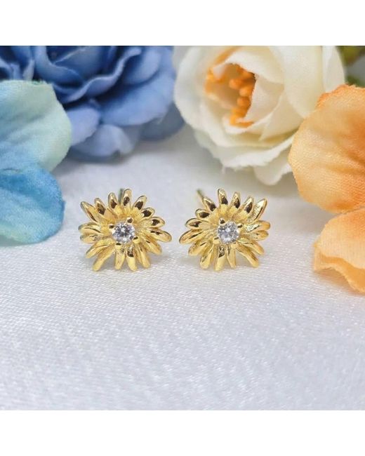 Harfi Metallic Topaz April Birthstone Daisy Birthflower Plated Stud Earrings