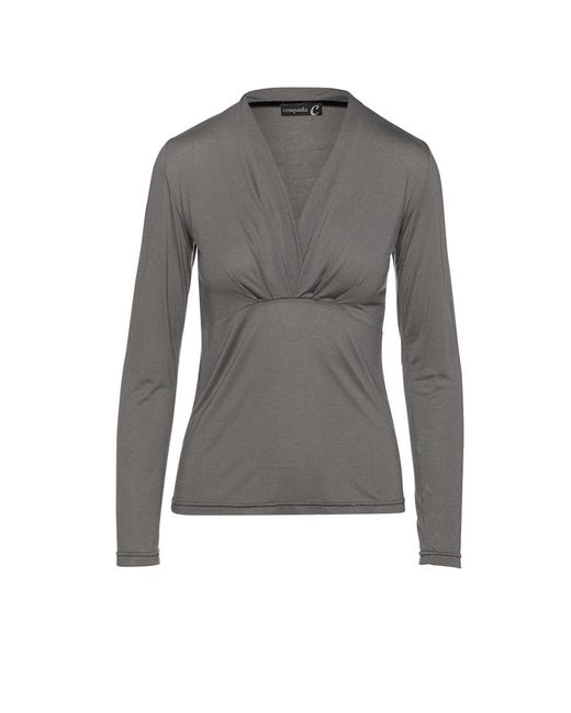 Conquista Gray Dark Cashmere Blend Long Sleeve Faux Wrap Top