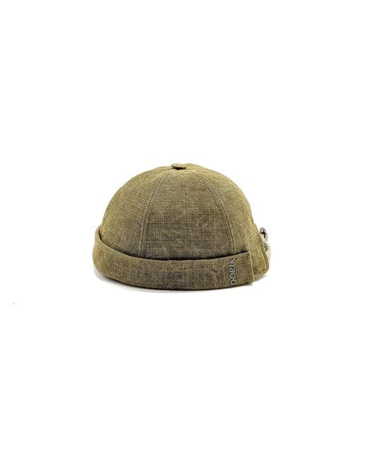 DORIA 1905 Green Washed Raw Linen Fabric Docker Cap for men