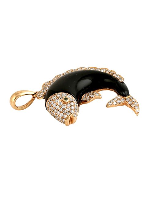 Artisan Black Rose Onyx Dolphin Pendant With Diamond Accents