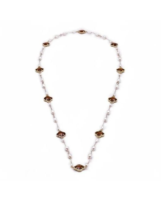 Angel Barocco Metallic Clover Crystal Freshwater Pearl Long Necklace