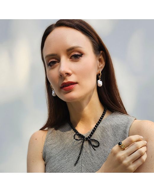 Farra Black Obsidian Butterfly Knot Statement Necklace