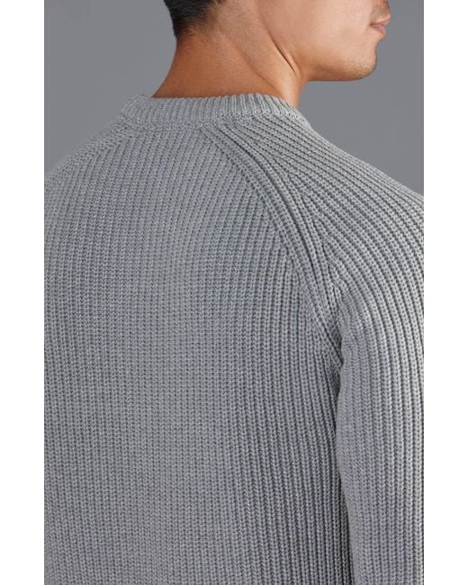Paul James Knitwear Gray Heavyweight Cotton Clark Fisherman Rib Knit Jumper for men