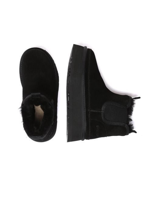 EverAu Australia Black Shoveler Leather Platform Short Chelsea Boots