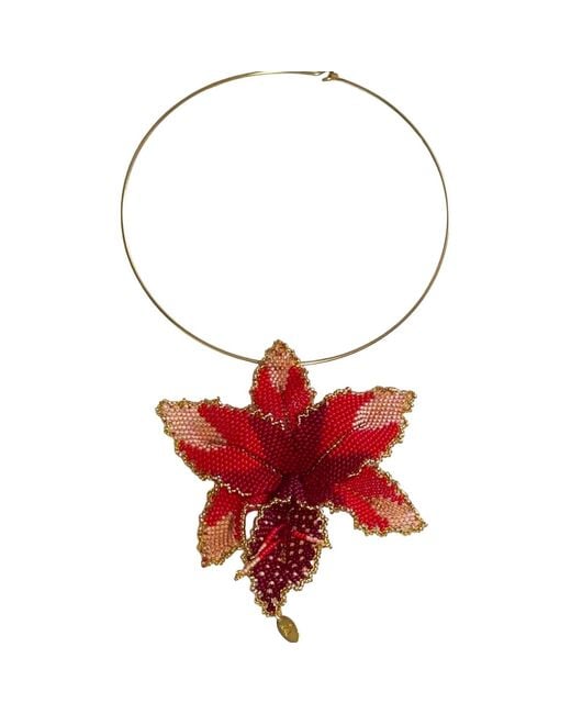 Iliana Arrazola Red Orchid Choker, And, Glass Beads, Beaded Jewelry