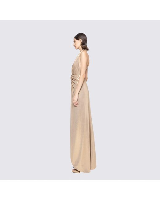Nissa Natural Backless Lamé Maxi Dress