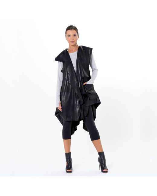 Metamorph Black Neutrals Asymmetric Faux Suede Vest