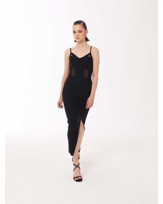 Sour Figs Black Bustier Mesh Binding Detail Dress