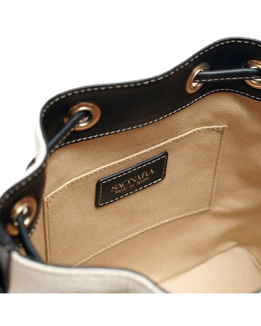Saonara Brand Natural Bucket Bag Linen Leather