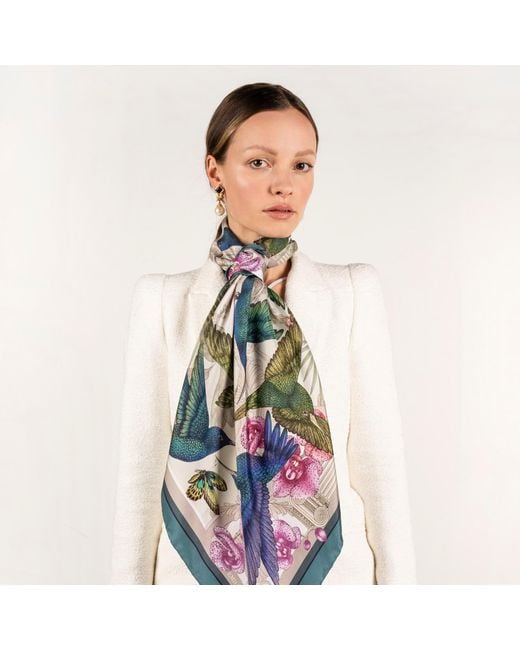 Emily Carter Green The Hummingbird Temple Silk Scarf