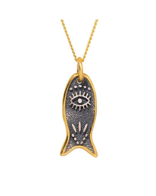 Ebru Jewelry Metallic Lucky Fish & Evil Eye Symbol Sterling Chain Necklace