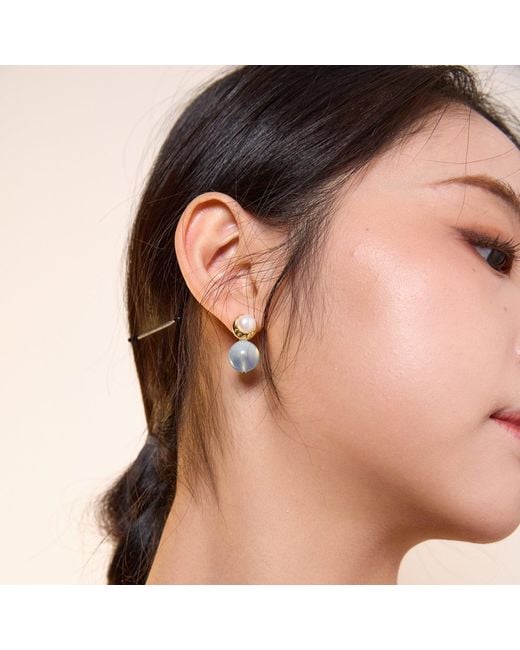 Aurozia Blue Starry Moon Lunar Phase Vermeil Aquamarine Pearl & Moon Crystal Stud Earrings