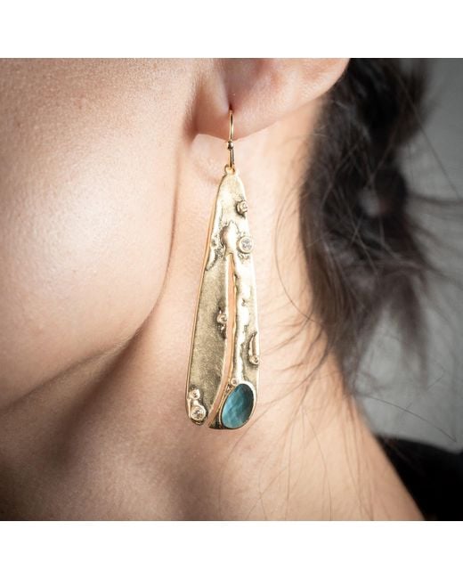 Rare Matters Jewelry Metallic Organic Gemstone Petal Earrings