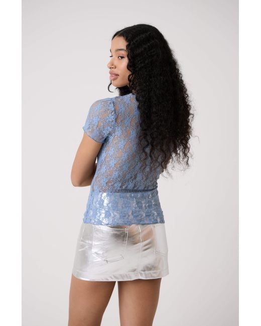 Amy Lynn Blue Orla Floral Lace Top