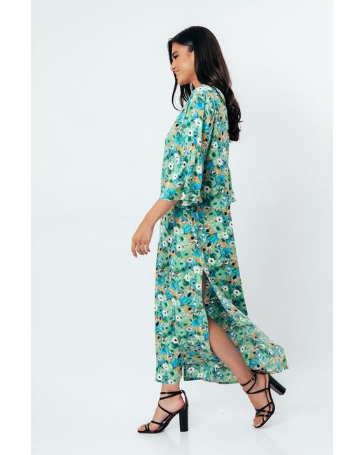 Conquista Green Floral Kaftan Style Maxi Dress