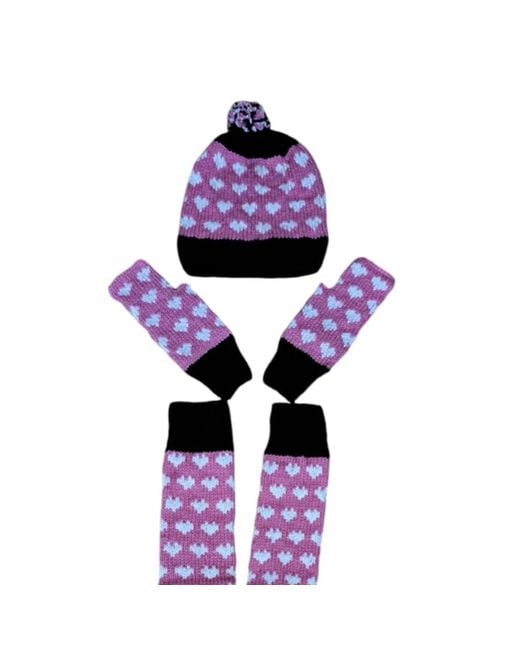 Springmoonatelier Purple Handmade Wool Hat, Gloves, And Socks Set