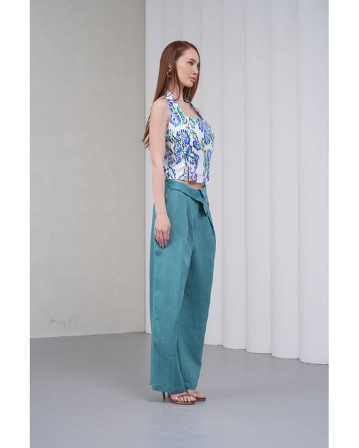 Lumina Eligma Blue The Halterline Linen Blouse