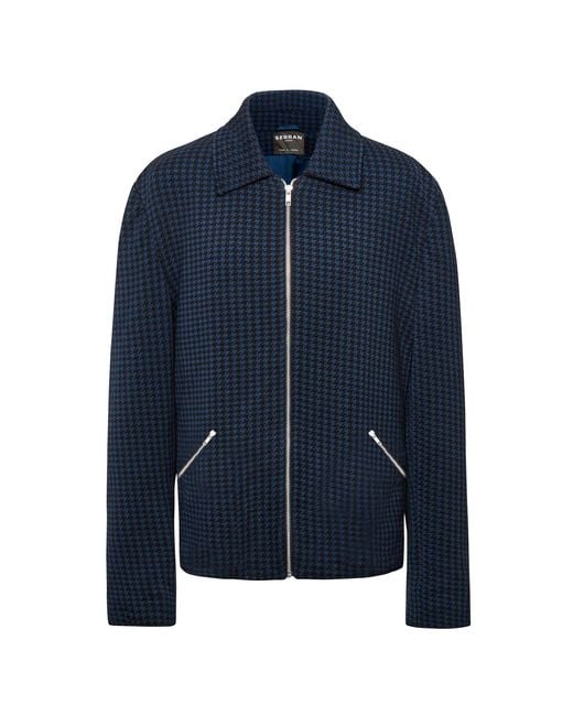 SEREN LONDON Blue Houndstooth Knitted Jacket for men