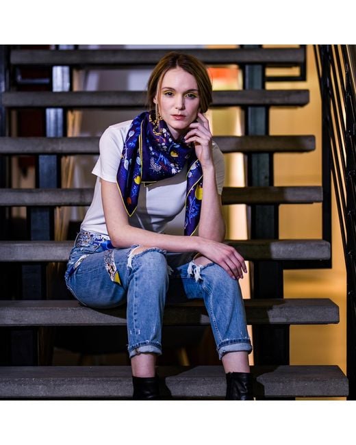 Jessie Zhao New York Blue Double Sided Silk Scarf Of Amazon Rainforest Journey