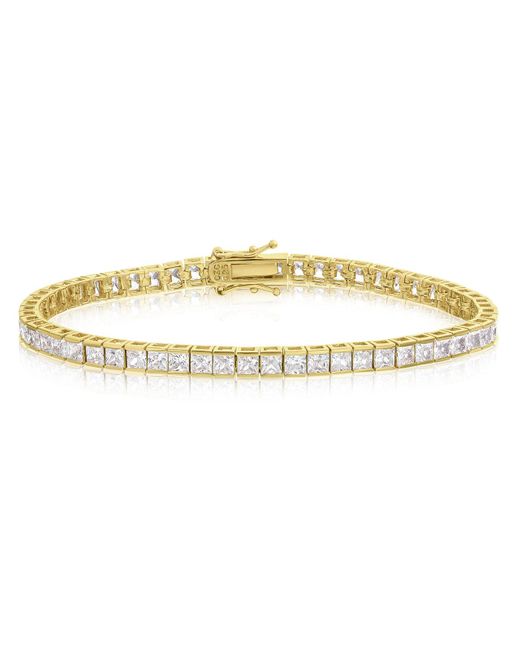 Genevive Jewelry Metallic Gold Overlay Square Cubic Zirconia Tennis Bracelet