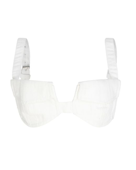 Circular Path White Pocket Denim Bikini Top