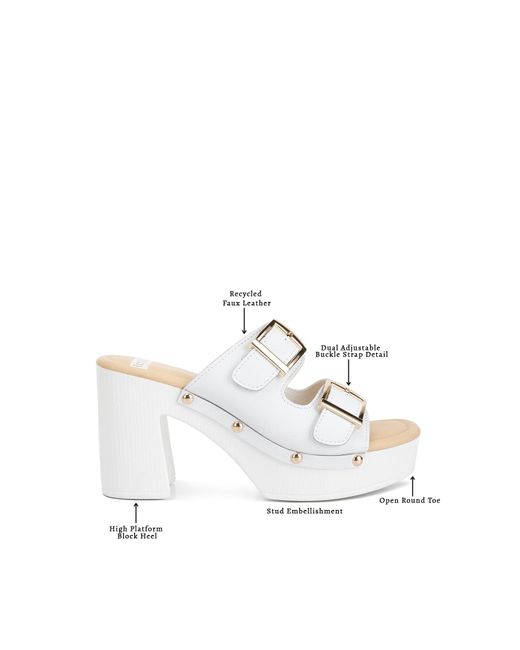 Rag & Co White Kenna Dual Buckle Strap Sandals In