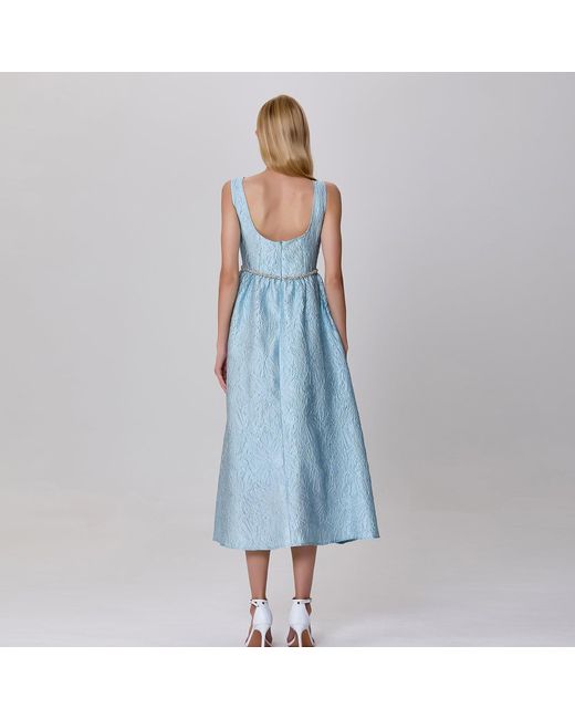 Smart and Joy Blue Fit-And-Flare Textured Jacquard Dress