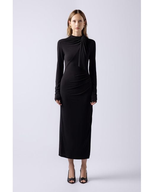 Lendrop Studios Black Yuna Tie Neck Midi Dress