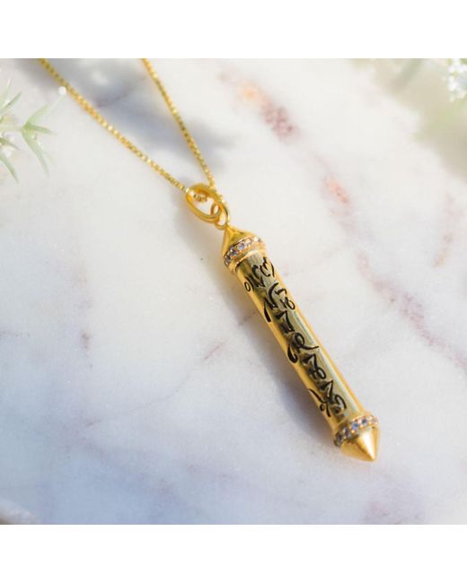 Seven Saints Metallic Om Mani Padme Hum Topaz Prayer Necklace, Rhodium, All Gender