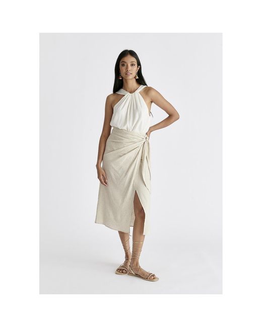 Paisie Natural Neutrals Linen Blend Wrap Skirt