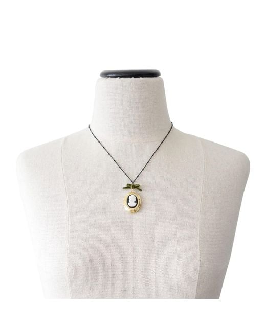 POPORCELAIN Metallic Dark Romance Goddess Oval Porcelain Cameo Locket Necklace