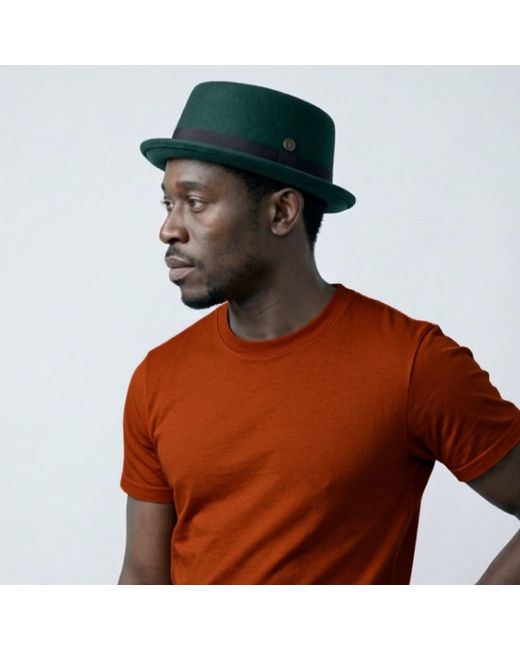 Dasmarca Hats Green Jack Pine Felt Skimpy Brim Short Brim Rude Boy Mod Style Porkpie Hat for men