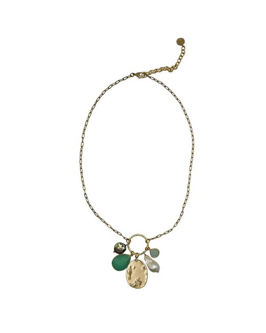 Rare Matters Jewelry Metallic Radiance Charm Natural Pearl Aventurine Necklace