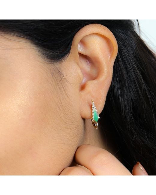 Artisan Green Chrysoprase & Diamond Geometric Hoop Earrings