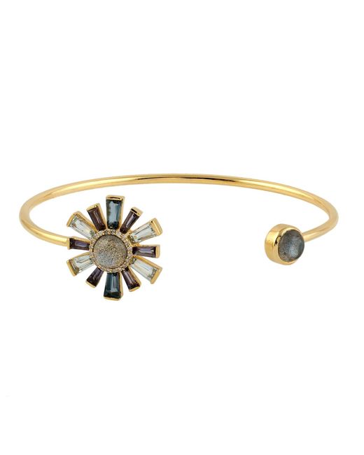 Artisan Metallic Iolite, Labradorite, Topaz & Diamond Open Cuff Bracelet