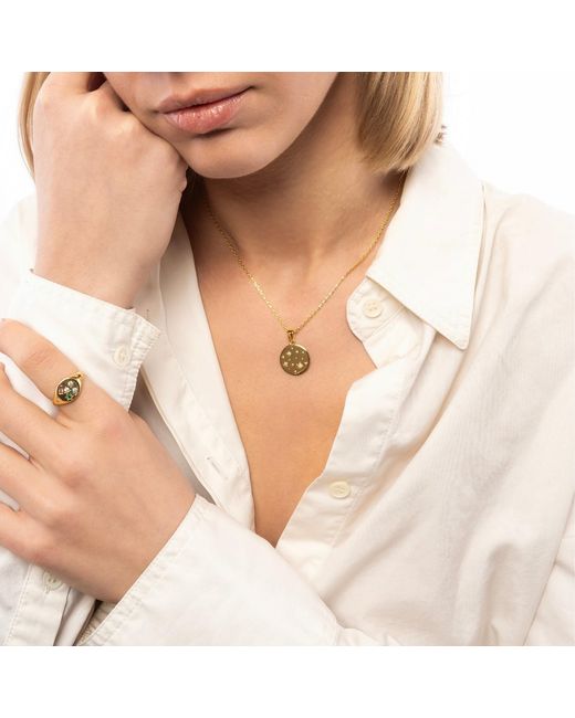 Spero London Metallic Kaleidoscope Gemstone Multicolour Round Sterling Adjustable Signet Ring