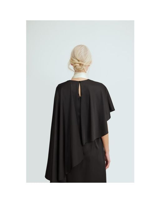 Julia Allert Black Structured Satin Cape Dress With Contrast Scarf