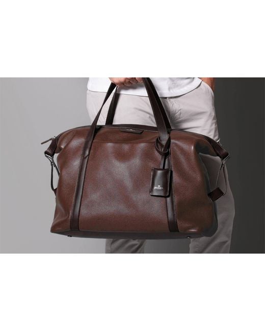 Harber London Black Leather Overnight Bag for men