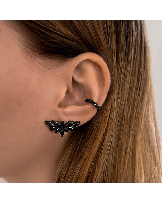 SALLY SKOUFIS Black Emergence Ear Climber With Made Cz Diamond Stimulant