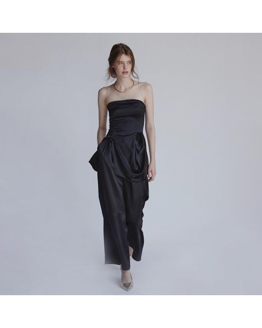 Belsize25 Black Silent Mode Series – Acetate Pearl Satin Draped Bandeau Top