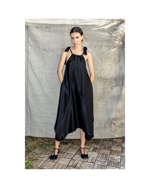Bianca Popp Black Semiballoon Dress With Ribbons