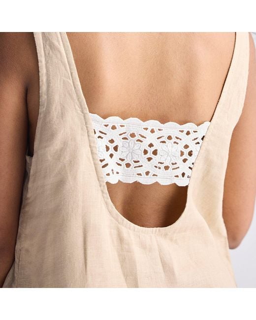 REISTOR Natural Neutrals Hemp Short Dress With Back Embroidered Lace Detail