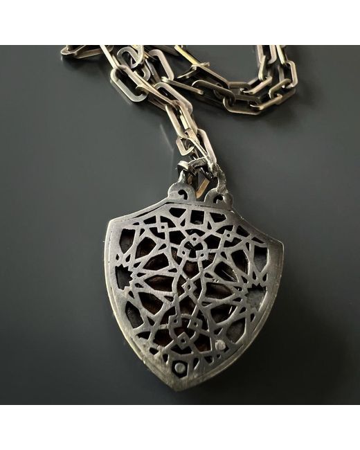 Ebru Jewelry Metallic Fleur De Lis Shield Necklace for men
