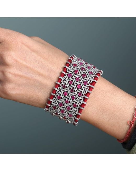 Artisan Red Ruby & Diamond Statement Bracelet