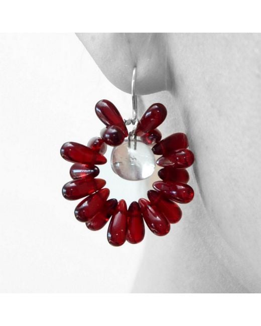 Laura Daili Red Ruby Bloom Glass Earrings