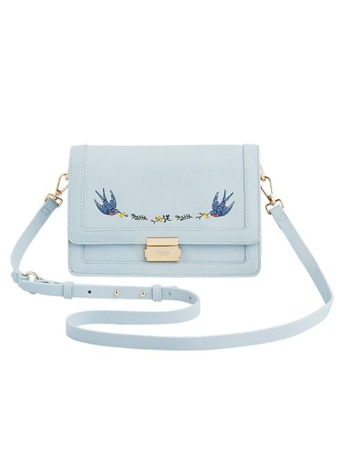 Fable England Blue Bird Embroidered Foldover Bag