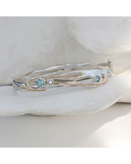 Isla Silver Metallic Organic Topaz & Freshwater Pearl Hinged Bangle