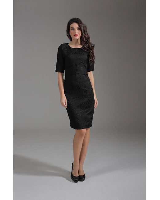 Conquista Black Straight Elbow Sleeve Dress